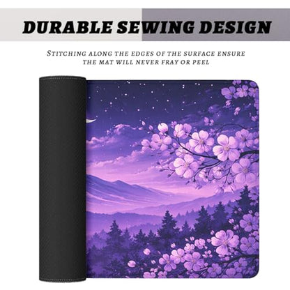 Cherry Blossoms Mouse Pad Mount Fuji Purple Sky Extended Mousepad Waterproof Stitched Edges Rubber Base Non-Slip Deskmap Computer Keyboard Mat 31.5x11.8 Inch - color: Cherry Blossoms, size: 31.5" x 11.8"
