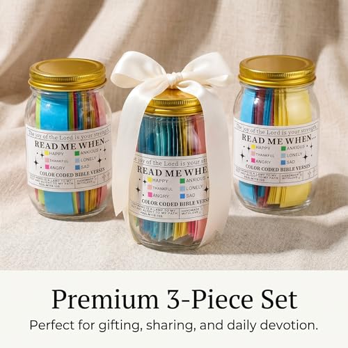 Bible Verse Jar Set, 3 Pcs Prayer Jar with Color Coded Scripture Cards, Christian Gifts for Women Men Mom Dad, Devotional Faith Scripture Jar, Christmas Stocking Stuffers, 2.6 x 4.6 in