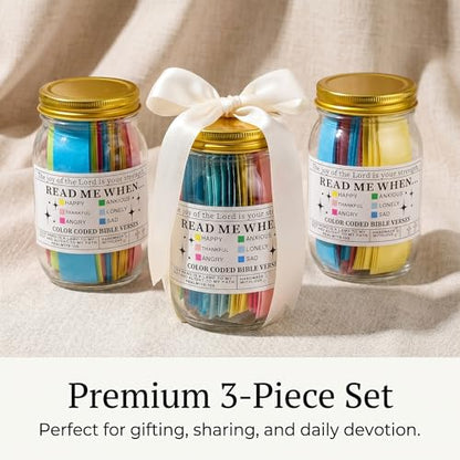 Bible Verse Jar Set, 3 Pcs Prayer Jar with Color Coded Scripture Cards, Christian Gifts for Women Men Mom Dad, Devotional Faith Scripture Jar, Christmas Stocking Stuffers, 2.6 x 4.6 in