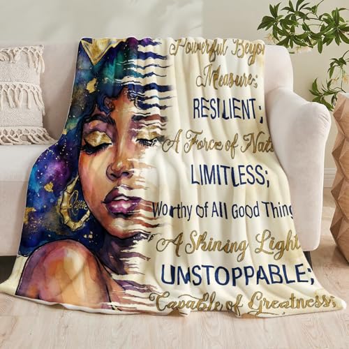African American Black Girl Women Blanket - Christian Birthday Gifts Blanket- Inspirational Flannel Religious Spiritual Throw Blanket Home Decor 50x60inch - color: Hrmt6