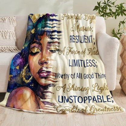 African American Black Girl Women Blanket - Christian Birthday Gifts Blanket- Inspirational Flannel Religious Spiritual Throw Blanket Home Decor 50x60inch - color: Hrmt6