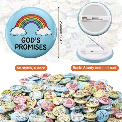 Eersida 300 Pcs Christian Button Pins Bulk 0.98 Inch Bible Verse Religious Mini Pins Inspirational Jesus Badges Gift for Women VBS Church Prizes Rewards Father's Day Party Favors