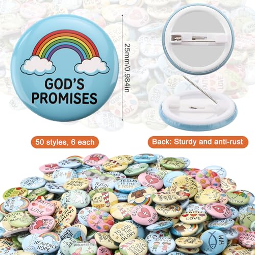 Eersida 300 Pcs Christian Button Pins Bulk 0.98 Inch Bible Verse Religious Mini Pins Inspirational Jesus Badges Gift for Women VBS Church Prizes Rewards Father's Day Party Favors