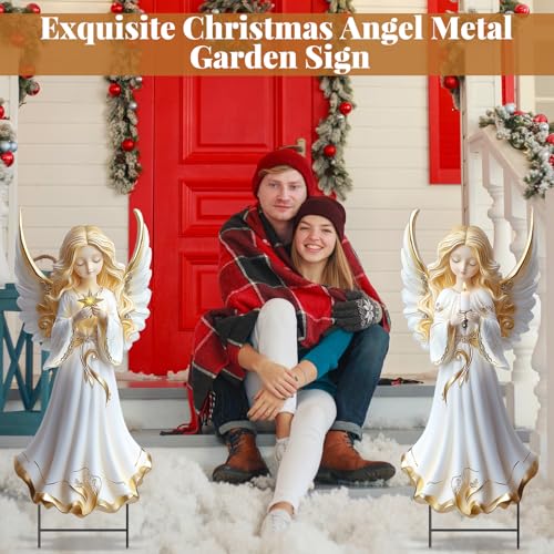 Moxweyeni 2 Pcs Christmas Yard Sign Outdoor Metal Angel Stakes Decoration - style: Star and Candle Angels