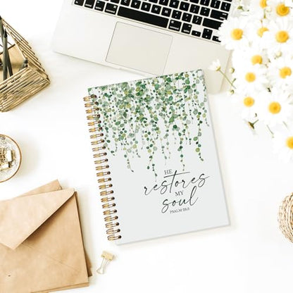 Wheatwin Christian Bible Spiral Notebook, Scripture Journal, Prayer Journal for Women Men, Sage Green School Office Supplies, Church Notes Notebook Gifts, Bible Notebooks for Note Taking 5.5x8.3 - color: Psalm 28:3