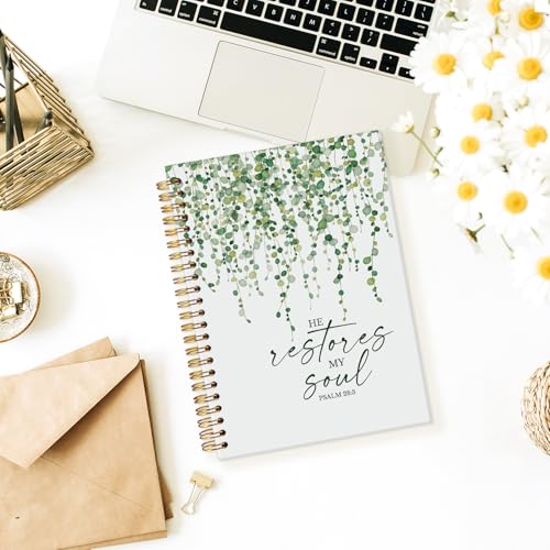 Wheatwin Christian Bible Spiral Notebook, Scripture Journal, Prayer Journal for Women Men, Sage Green School Office Supplies, Church Notes Notebook Gifts, Bible Notebooks for Note Taking 5.5x8.3 - color: Psalm 28:3