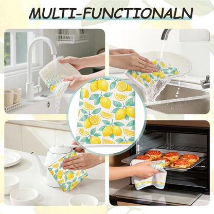 4Pcs Lemon Kitchen Towels,16x24in Microfiber Super Absorbent Dish Towels - color: Yellow Lemon