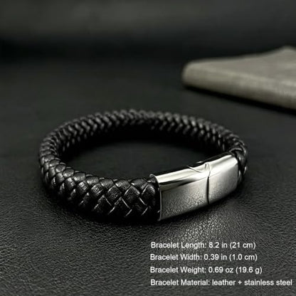 Kim Carrey Italian Handmade Leather Bracelets for Men - color: Black Braid, size: 8.2"
