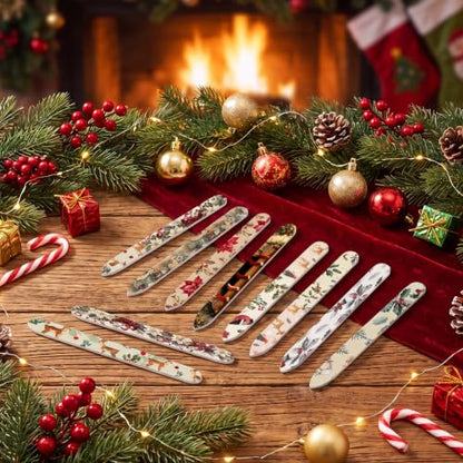 10 Pack Christmas Glass Nail File with Case Christmas Party Favor Gifts - style: Plant