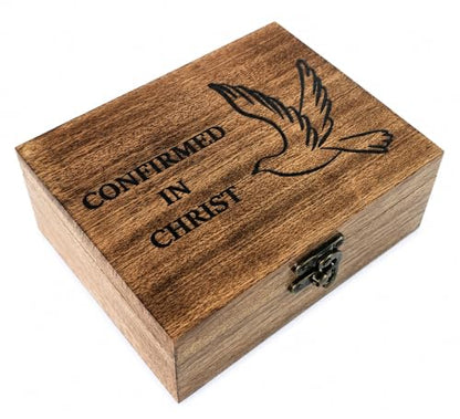 RK Collections Confirmed in Christ Trinket Keepsake Jewelry Box. Confirmation Rosary Box Holder. First Communion Box.