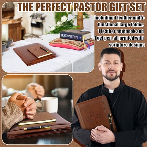 Fuyoooo 3 Pcs Pastor Appreciation Gifts Leather Portfolio Notebook Pen Men - style: Cross