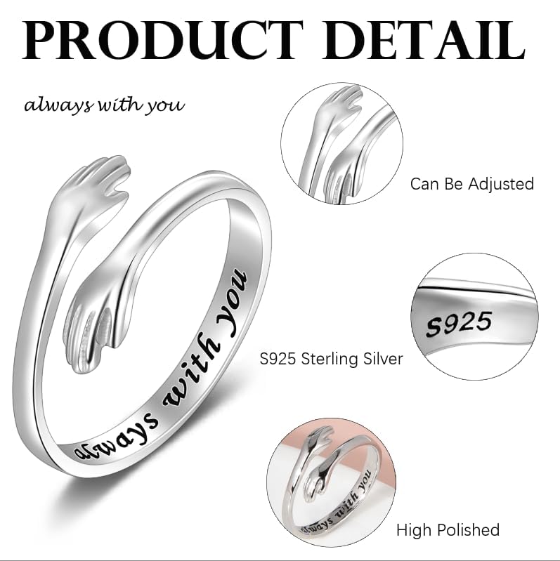 925 Sterling Silver Celtic Knot Open Adjustable Ring for Women Size 4-7 - color: Hug Ring:always with you