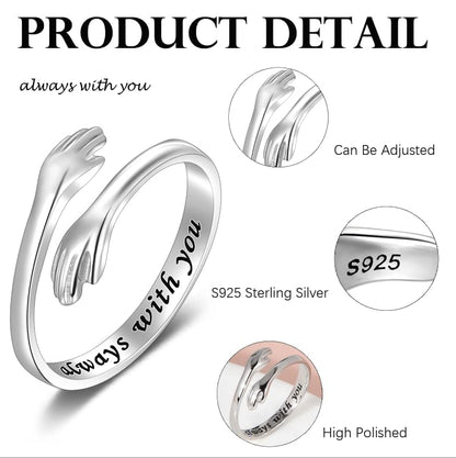 925 Sterling Silver Celtic Knot Open Adjustable Ring for Women Size 4-7 - color: Hug Ring:always with you