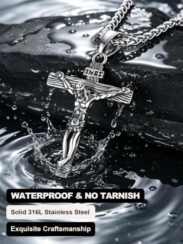 U7 Crucifix Cross Necklace for Men,with 18"-26" Chain - color: 02.Silver