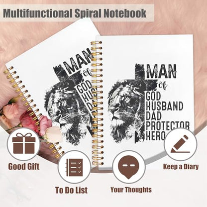 Retro Lion Christian Notebook, man of god husband dad protector hero Journal, Religious Scripture Spiral Notebook Journal for Note Taking, Christian Faith Based Gifts for Women Men, 5.5x8.3 Inch - color: Lion MAN GOD HUSBAND DAD