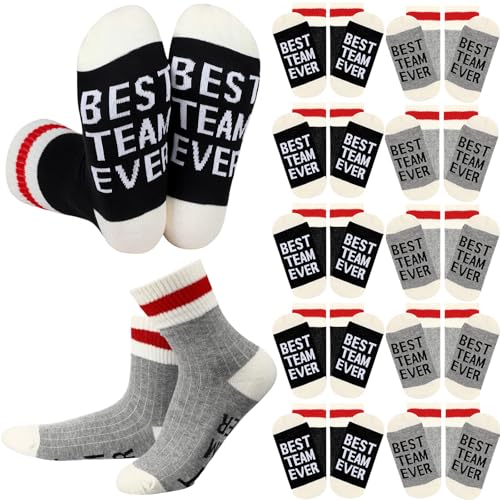 Glitopper 12 Pairs Best Team Ever Gift Socks Bulk - color: Grey, Black, style: Team