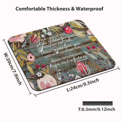 for I Know The Plans I Have for You Mouse Pad, Rustic Wood Floral Desk Mat - color: Bean Green