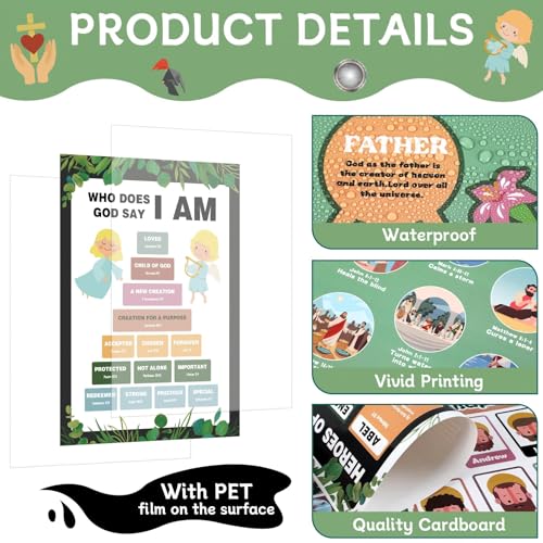 15Pcs Bible Posters for Classroom Sunday School Wall Decor Greenery Christian Books of The Bible Verse Eucalyptus Ten Commandments Poster Set Religious Scripture VBS Bulletin Board Decor(14 x 11in)