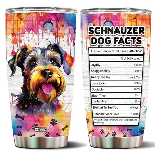 Gifts for Schnauzer Lovers 20 Oz Stainless Steel Tumbler Travel Coffee Mug Gift Ideas for Dog Lovers Owners Funny Facts Water Bottle - color: Schnauzer