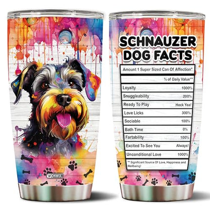 Gifts for Schnauzer Lovers 20 Oz Stainless Steel Tumbler Travel Coffee Mug Gift Ideas for Dog Lovers Owners Funny Facts Water Bottle - color: Schnauzer