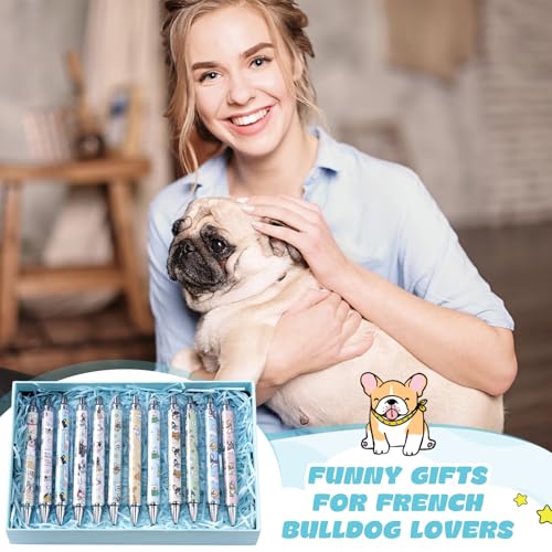 Dispowreath 12 Pcs French Bulldog Ballpoint Pens Gifts Retractable 1.0mm - style: French Bulldog