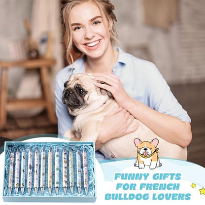 Dispowreath 12 Pcs French Bulldog Ballpoint Pens Gifts Retractable 1.0mm - style: French Bulldog