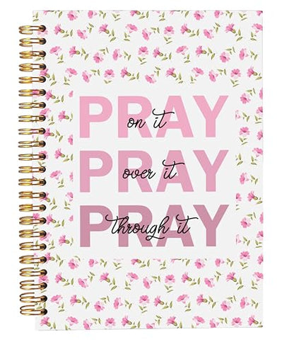 Welshower Pray on over Through It Pink Floral Christian Spiral Notebook Journal, Bible Notebook for Note Taking, Religious Scripture Journal, Prayer Journals for Woman, 5.5x8.3 Inch - color: Prayer Blank Book 04
