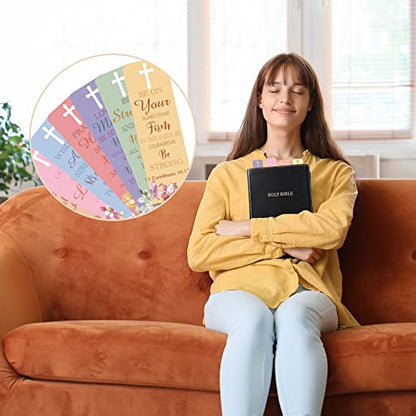 120 Pieces Bible Verses Bookmarks with Hollow Cross for Women Scripture Bookmarks Christian Book Markers for Women Men Church Gifts Supplies (Flower) - style: Flower