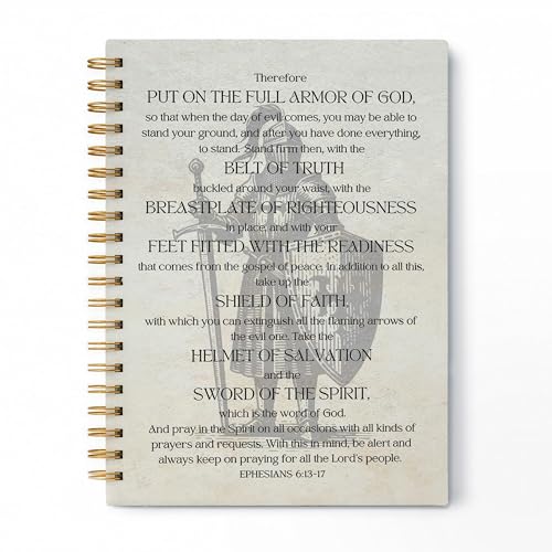 Vintage Knight Christian Spiral Notebook, Ephesians 6:13-17 Bible Verse Journal, Full Armor of God Religious Scripture Hardcover Lined Notebook Journal, 5.5x8.3 Inch - color: pattern-12