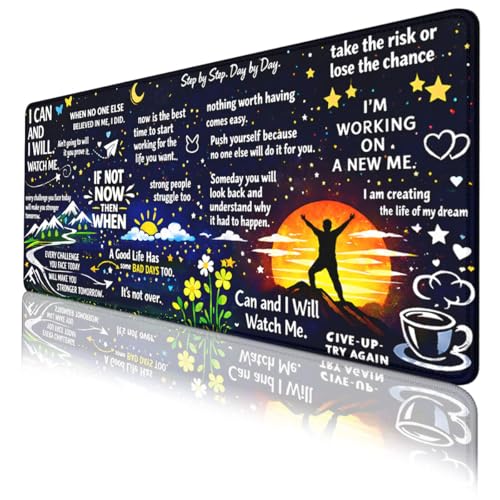 Motivational Quotes Mouse Pad Inspirational Night Sky Extended Mousepad Waterproof Stitched Edges Rubber Base Non-Slip Deskmap Computer Keyboard Mat 31.5x11.8 Inch - color: Motivational Quotes, size: 31.5" x 11.8"