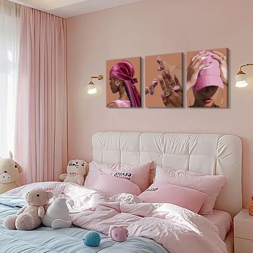Black Girl Poster Pink Bedroom Wall Decor Set of 3 - color: Framed 12"x16" Black Girl Wall Art Set of 3
