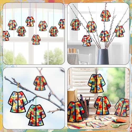 Motipuns 32 Sets Bible Crafts for Kids, Coat Suncatcher Kit Stained Glass - style: Coat