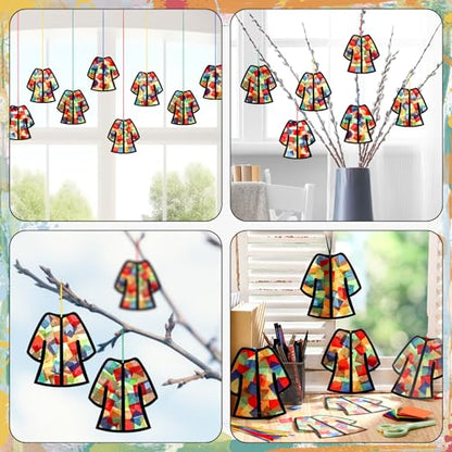 Motipuns 32 Sets Bible Crafts for Kids, Coat Suncatcher Kit Stained Glass - style: Coat