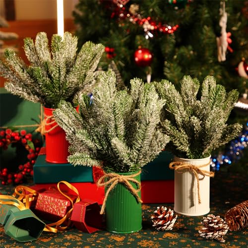 6 Set Christmas Table Centerpieces, Faux Snow Pine Table Decor, Classic - color: Classic