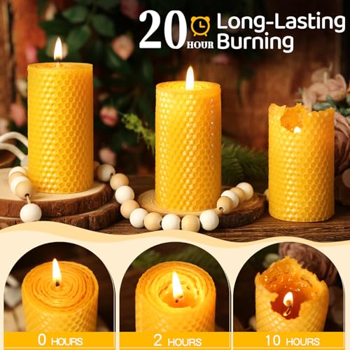 Beeswax Pillar Candles,Non-Toxic Honeycomb Bees Wax Candle for Home,Yellow - color: 2x4in, size: 3pcs