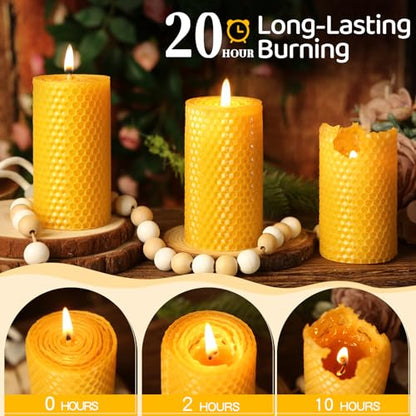 Beeswax Pillar Candles,Non-Toxic Honeycomb Bees Wax Candle for Home,Yellow - color: 2x4in, size: 3pcs