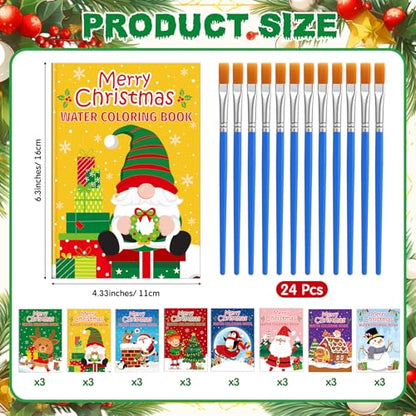 Kosiz 24 Pack Christmas Coloring Books with Brushes, Xmas Party Favors - style: Christmas Coloring