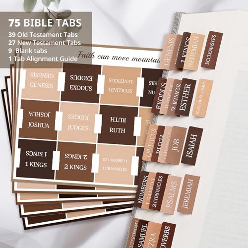 Taja Bible Tabs, 75 Large Print Index Tabs for Women & Men - color: D-bed of Oak