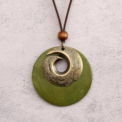 Leather Necklace for Women Long Boho Pendant Hippie Choker Necklace Bohemian Layered Leather Rope Wooden Jewelry Gifts - style: Wood Pendant Necklace
