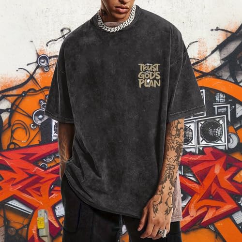 BINTEHGS Oversized Christian T Shirts for Men Jesus Trust Gods Plan Shirt - color: Black, size: Small