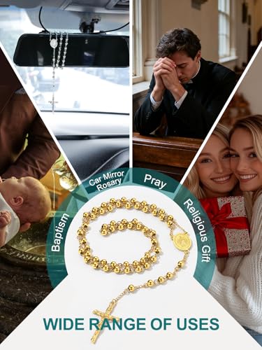 Supcare Rosary for Men Women Catholic Necklace Rosary Beads Customized - color: A03-Virgin Mary Yellow