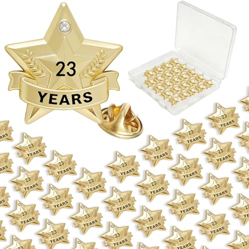Years of Service Pins, Gold Star Pin for 1-30 Year Work Anniversary, Long Standing Employee Recognition Award Star Pins for Staff, Team & Volunteers - style: 23 Years