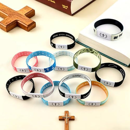 12PCS Bible Verse Bracelets Jesus Christian Bracelet with NFC Elastic Wearable Scripture Bracelets Bulk Inspirational Bibles Religious Jewelry Easter Gifts for Teens Women Men Tap to Pray Bracelet