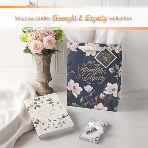 Christian Art Gifts Magnetic Notepad & Pen Set for Women, Strength &Dignity - color: White & Teal Floral/Strength & Dignity
