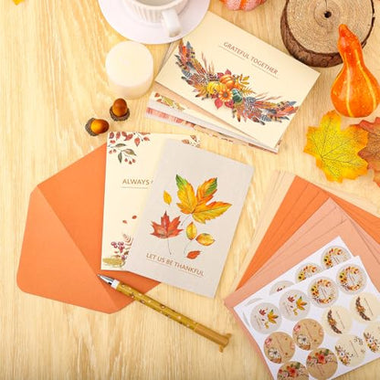 Thboxes 24 Pack Thanksgiving Cards with Envelopes, 4 x 6 in Bulk Thanksgiving Cards with Stickers, 6 Designs Thanks & Blessings Greeting Card Boxed for Fall Autumn Holiday Happy Harvest Party - style: Thanksgiving Card