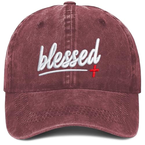 Christian Baseball Cap for Men & Women - Embroidered Jesus Cross Hat, Adjustable Christian Gifts - color: Red