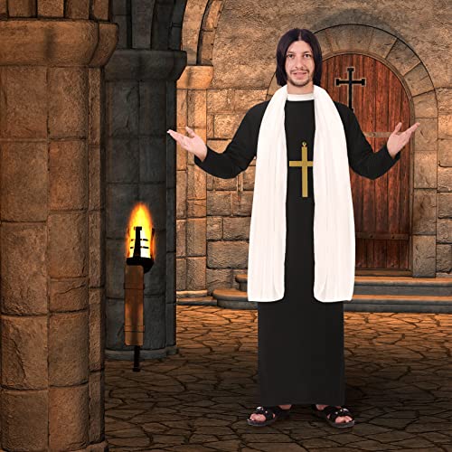 Jiuguva 5 Pcs Halloween Priest Costume for Men Adult Father Cross for Halloween Dress up Party - size: X-Large, style: Classic