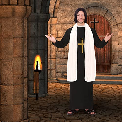 Jiuguva 5 Pcs Halloween Priest Costume for Men Adult Father Cross for Halloween Dress up Party - size: Large, style: Classic