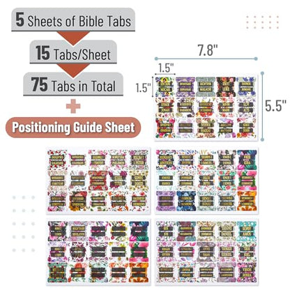 Mr. Pen- Laminated Bible Tabs, 75 pcs, Gold Foil Embossed Lettering - color: Floral Design Gold Writings