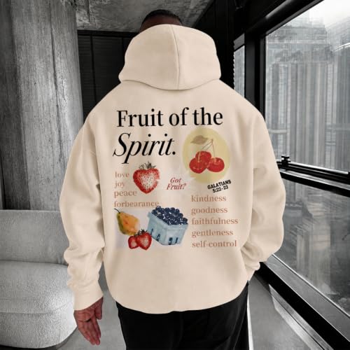 Christian Hoodies for Men Fruit of The Spirit Hoodie Jesus Religious Faith Bible Verse Sweatshirt Graphic Pullover - color: Apricot, size: Large